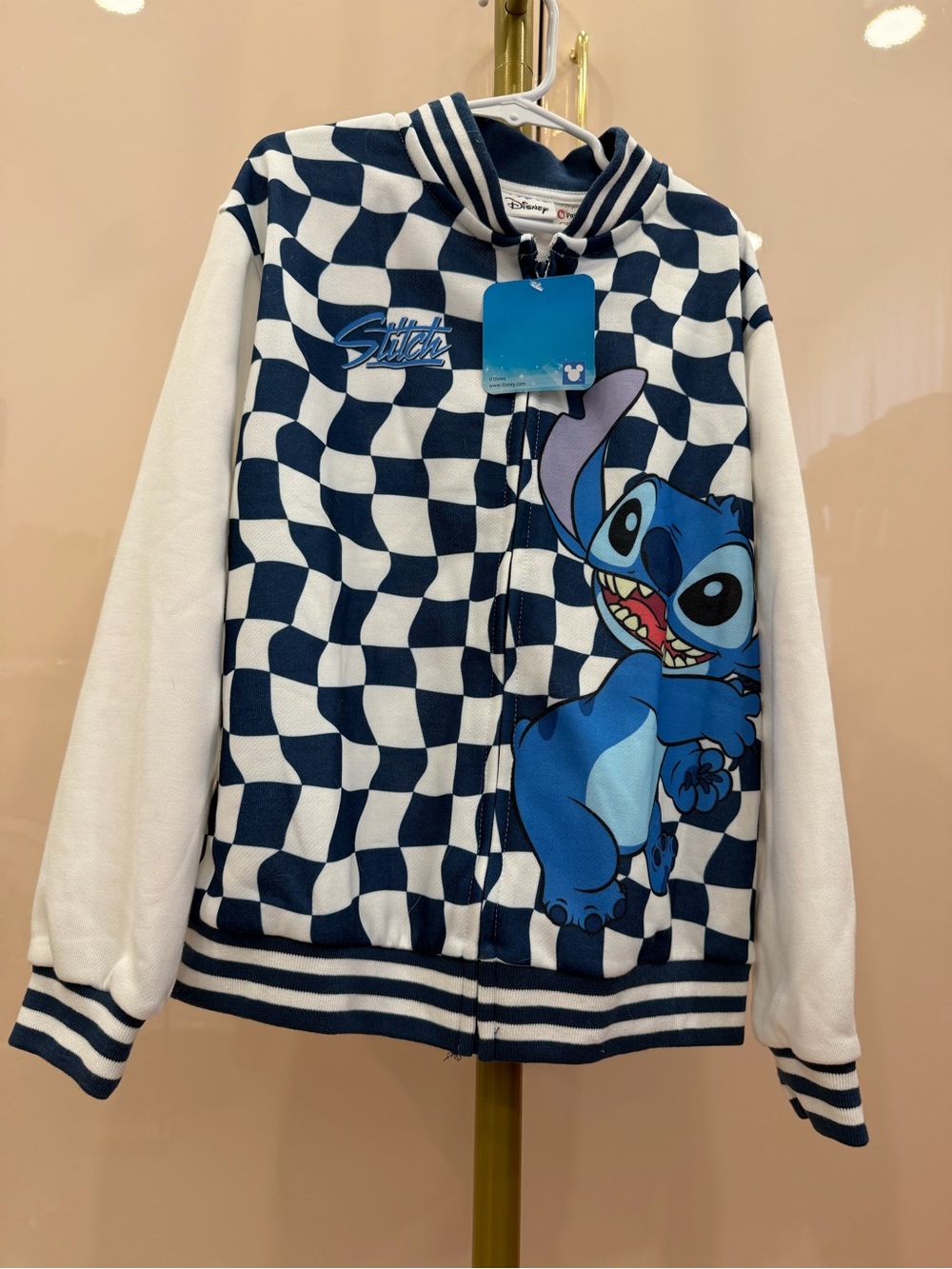 Disney Stitch Checkerboard Hoodie Jacket - Blue & White